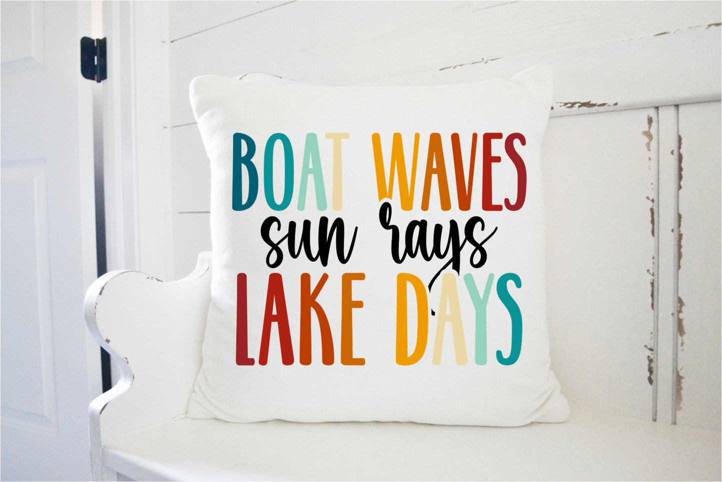 Pillow Cover- Lake/Beach- Boat Waves Sun Rays Lake Days
