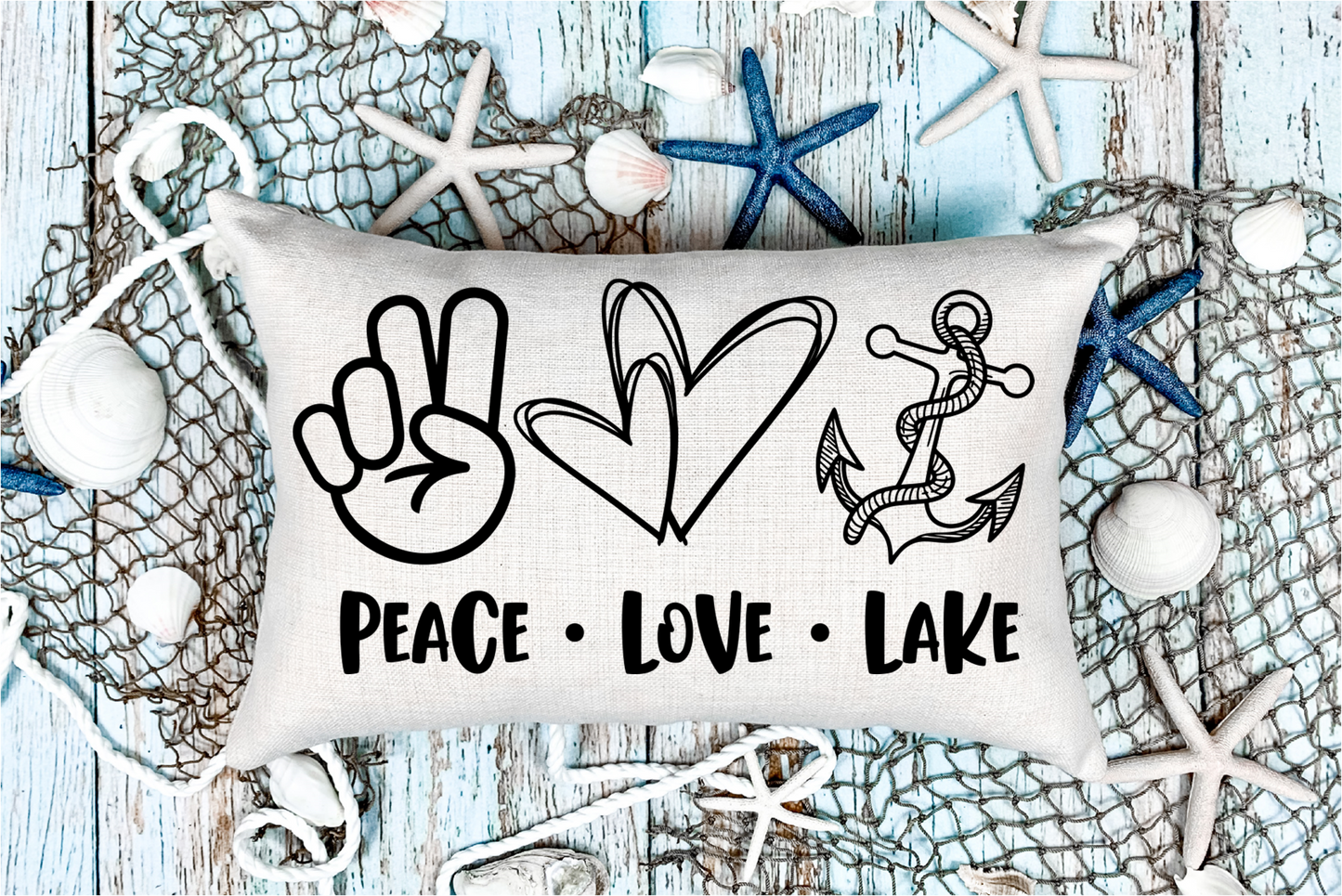 Pillow Cover- Lake/Beach- Peace Lover Lake- Black