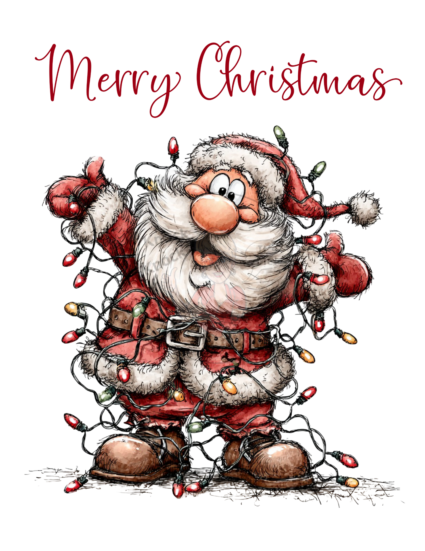 Prints- Seasonal- Christmas- 16 x 20 Vertical Print Board- Santa Lights and Merry Christmas-#5