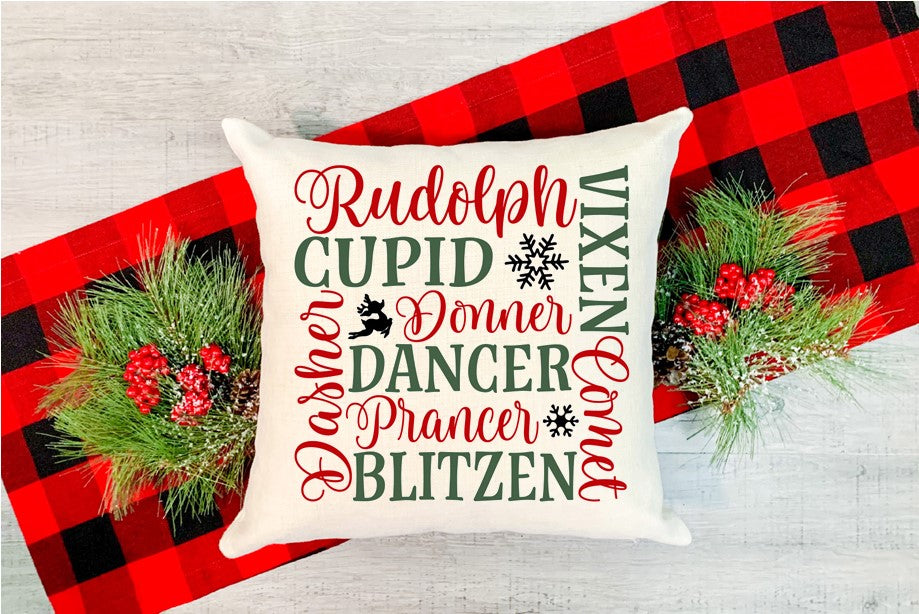 Pillow Cover- Christmas- List of Reindeers