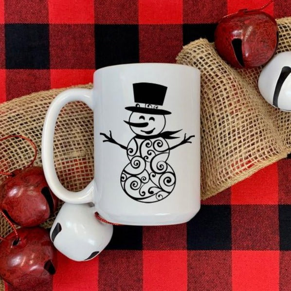 Coffee Mug- Holidays/Events- Christmas- Snowman Swirl Black & White