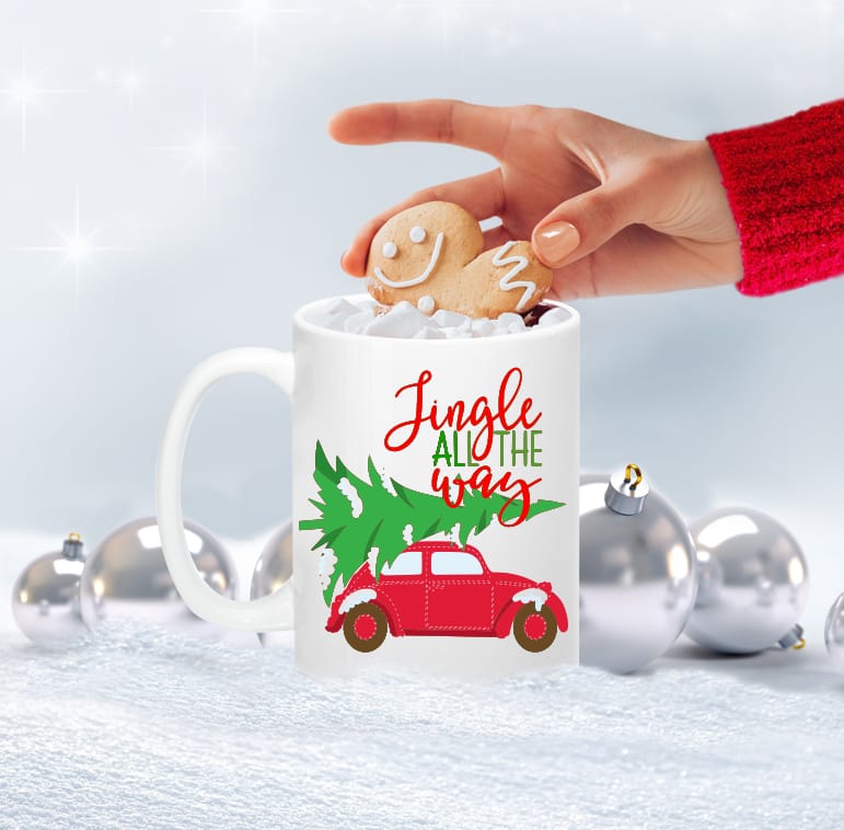 Coffee Mug- Holidays/Events- Christmas- Vbug Car with Tree Jingle All The Way
