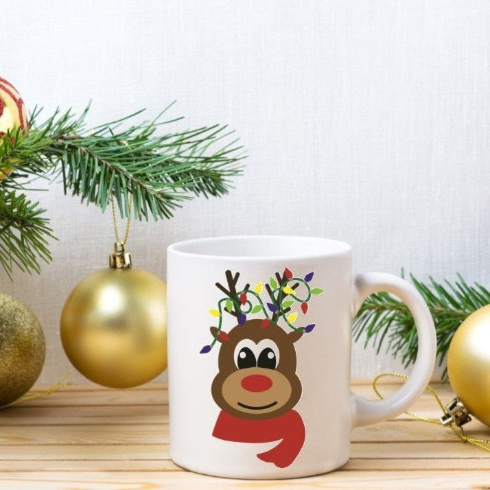 Coffee Mug- Holidays/Events- Christmas- Reindeer Boy with Christmas Lights
