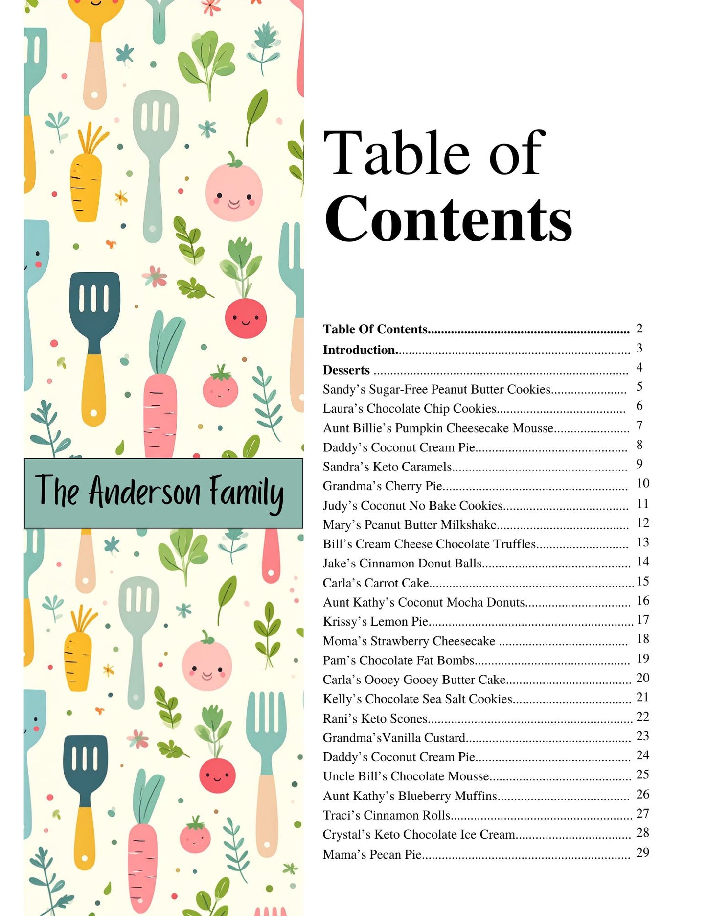 Cookbook- Custom- 76-100 Recipe Pages- SAMPLE 3- ANDERSON