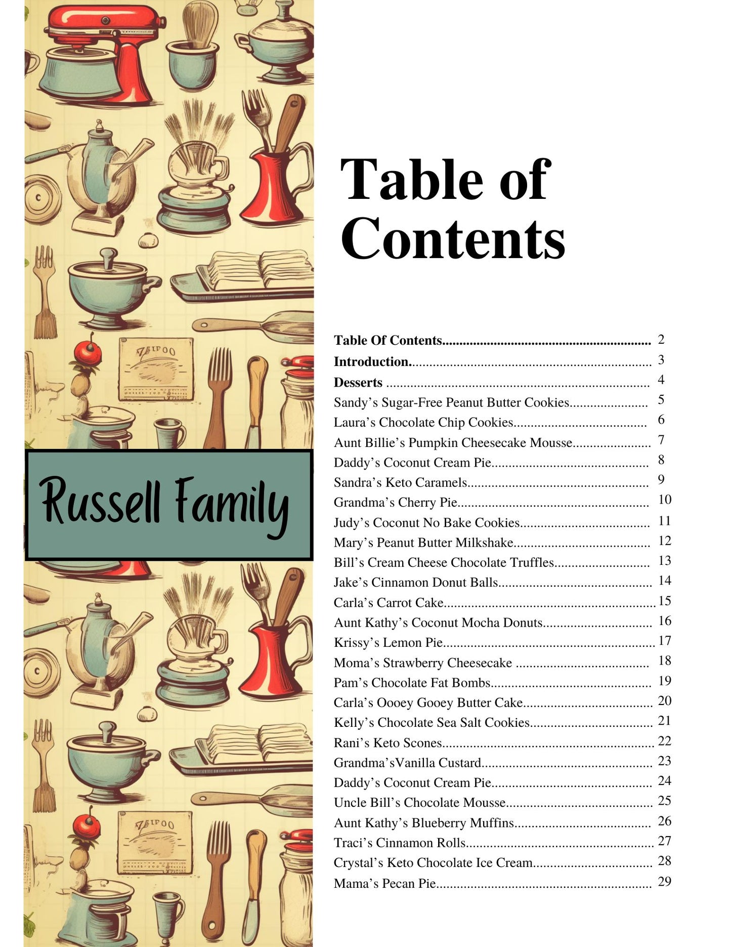 Cookbook- Custom- 51-75 Recipe Pages- SAMPLE 6- RUSSELL