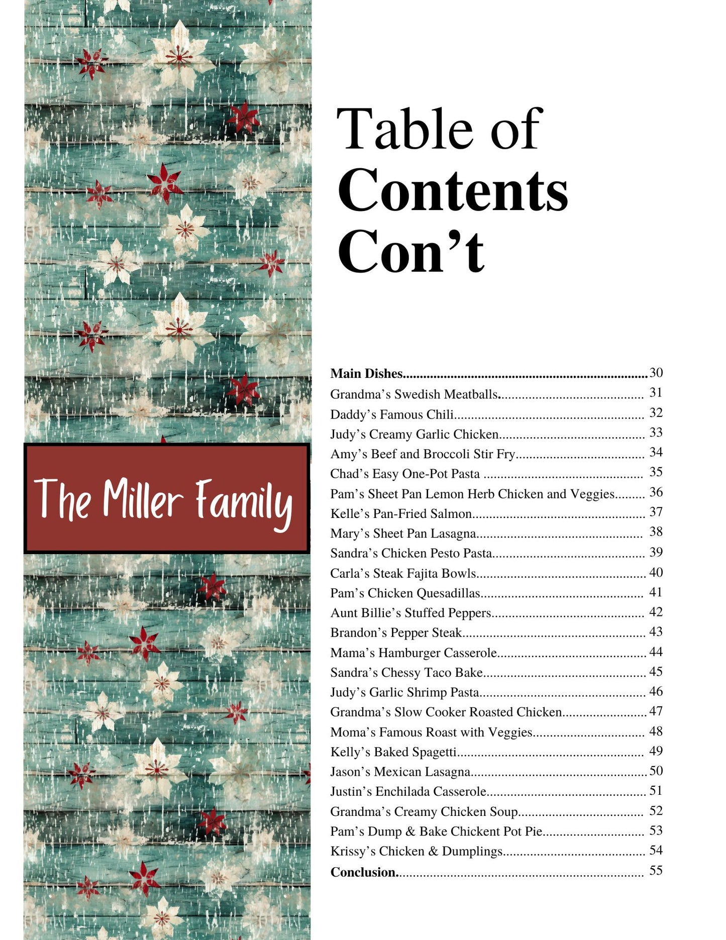 Cookbook- Custom- 0-50 Recipe Pages-SAMPLE 2- MILLER