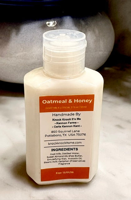 Goat Milk Lotion- 2 oz Bottle- Oatmeal & Honey