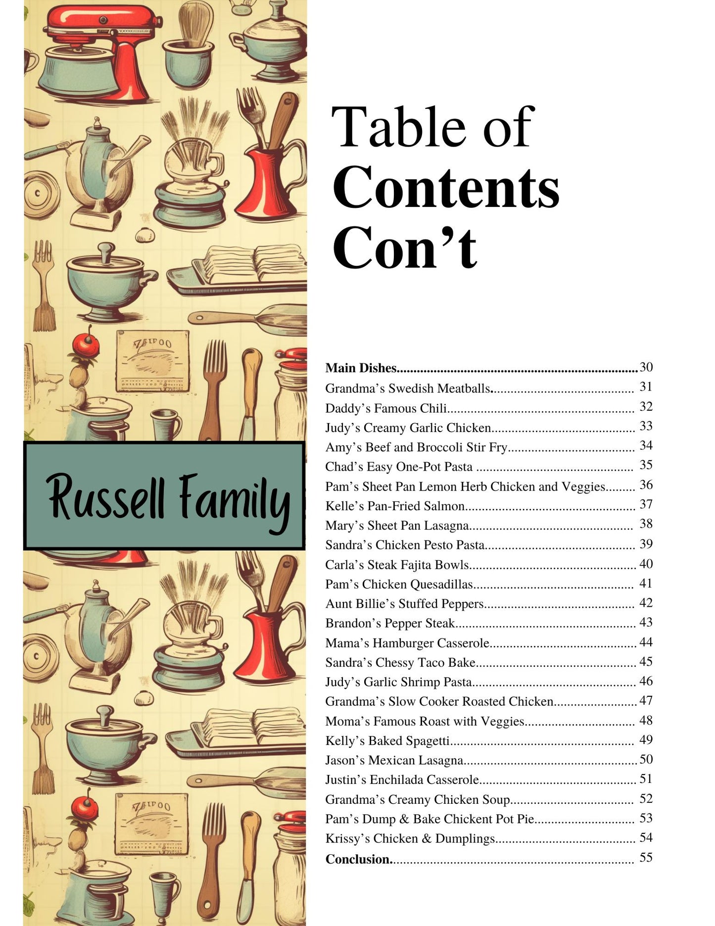 Cookbook- Custom- 51-75 Recipe Pages- SAMPLE 6- RUSSELL