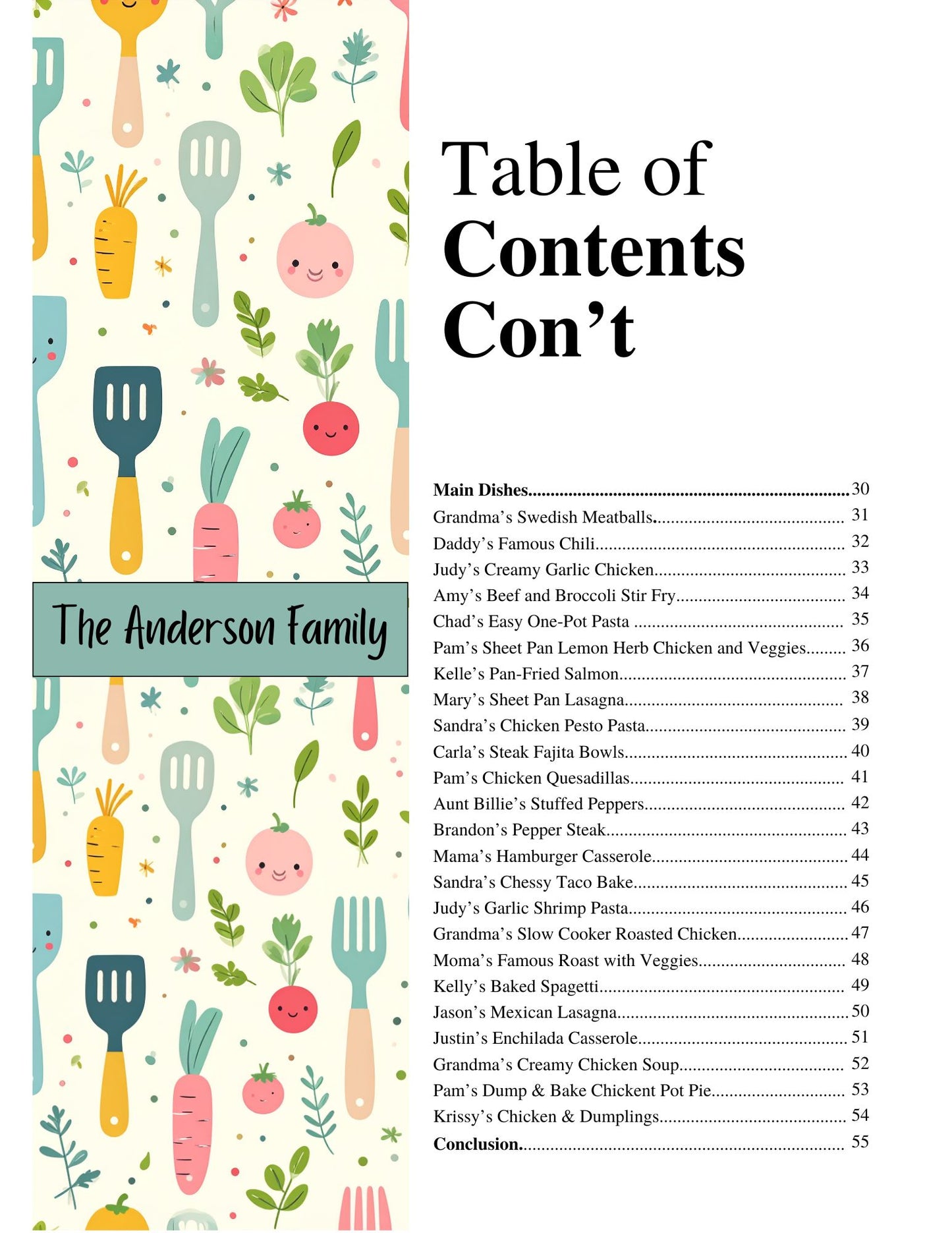 Cookbook- Custom- 76-100 Recipe Pages- SAMPLE 3- ANDERSON