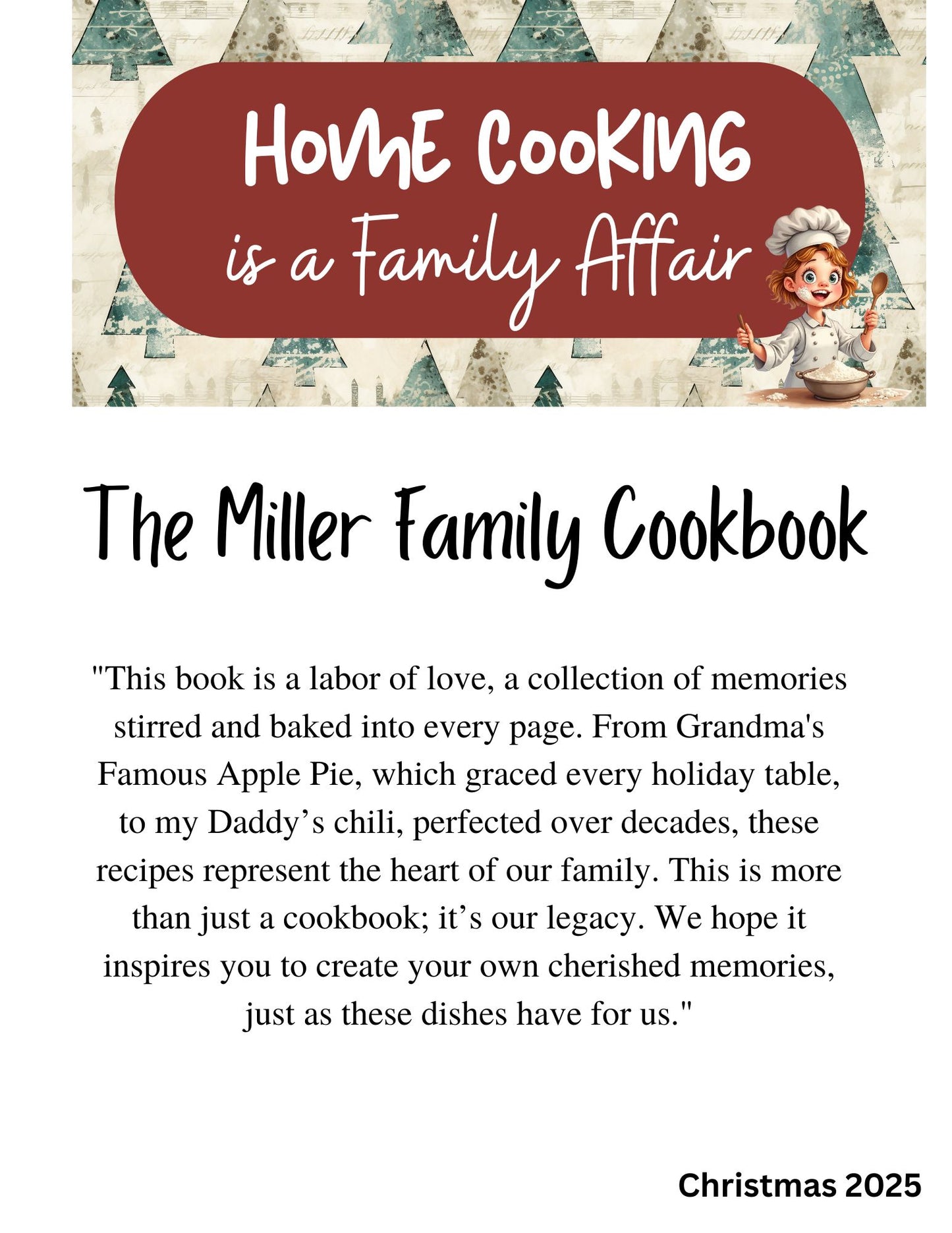 Cookbook- Custom- 0-50 Recipe Pages-SAMPLE 2- MILLER