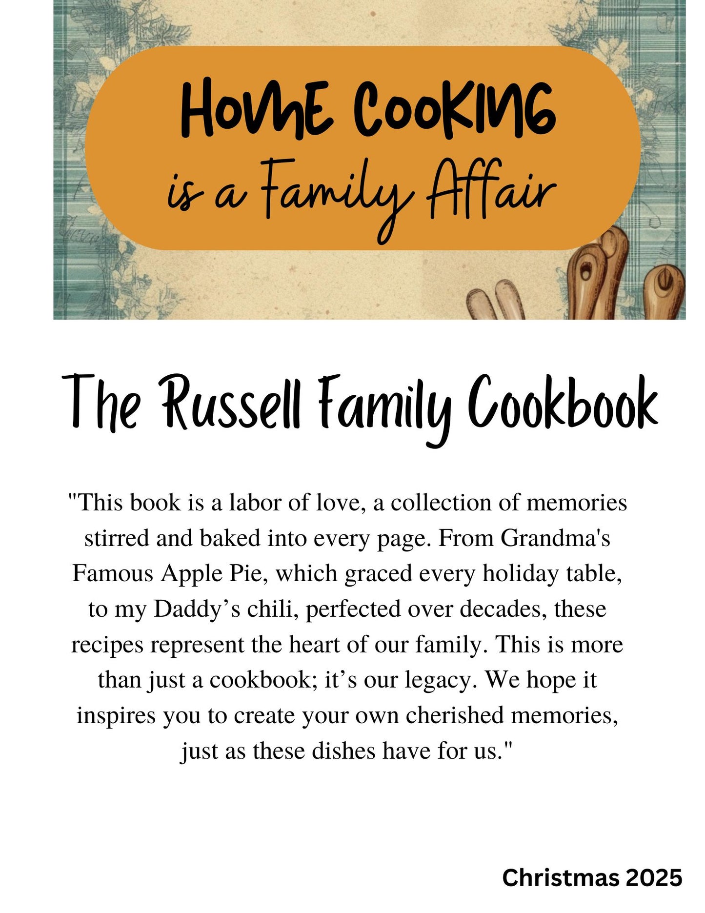 Cookbook- Custom- 51-75 Recipe Pages- SAMPLE 6- RUSSELL