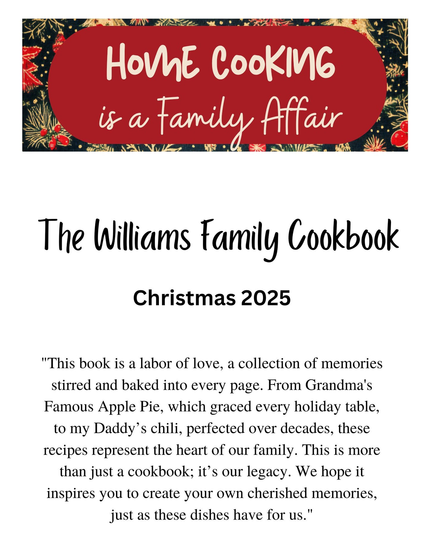 Cookbook- Custom- 76-100 Recipes Pages- SAMPLE 5- WILLIAMS