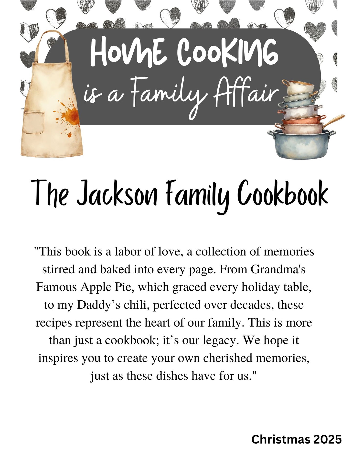 Cookbook- Custom- 76-100 Recipe Pages- SAMPLE 4- JACKSON