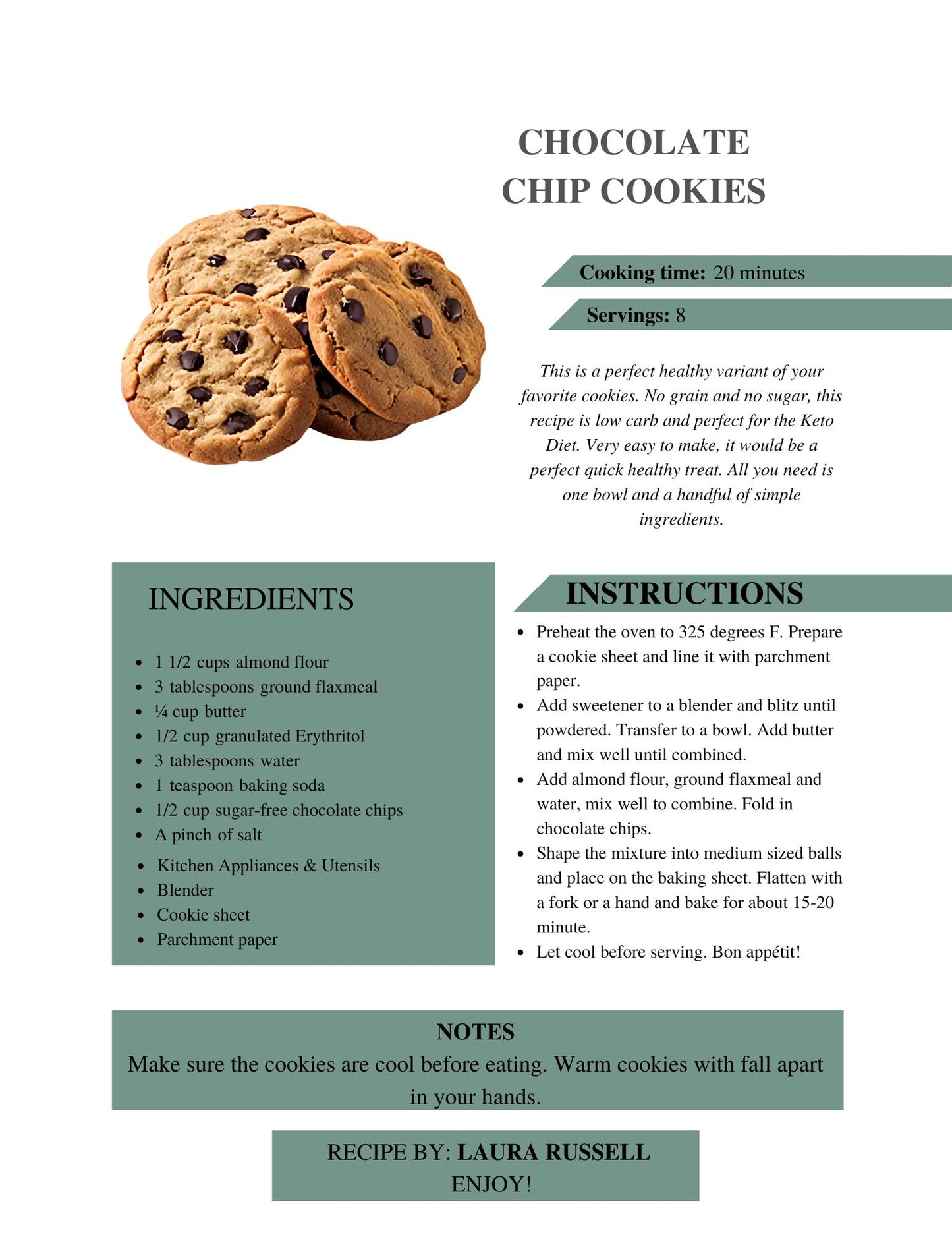 Cookbook- Custom- 51-75 Recipe Pages- SAMPLE 6- RUSSELL