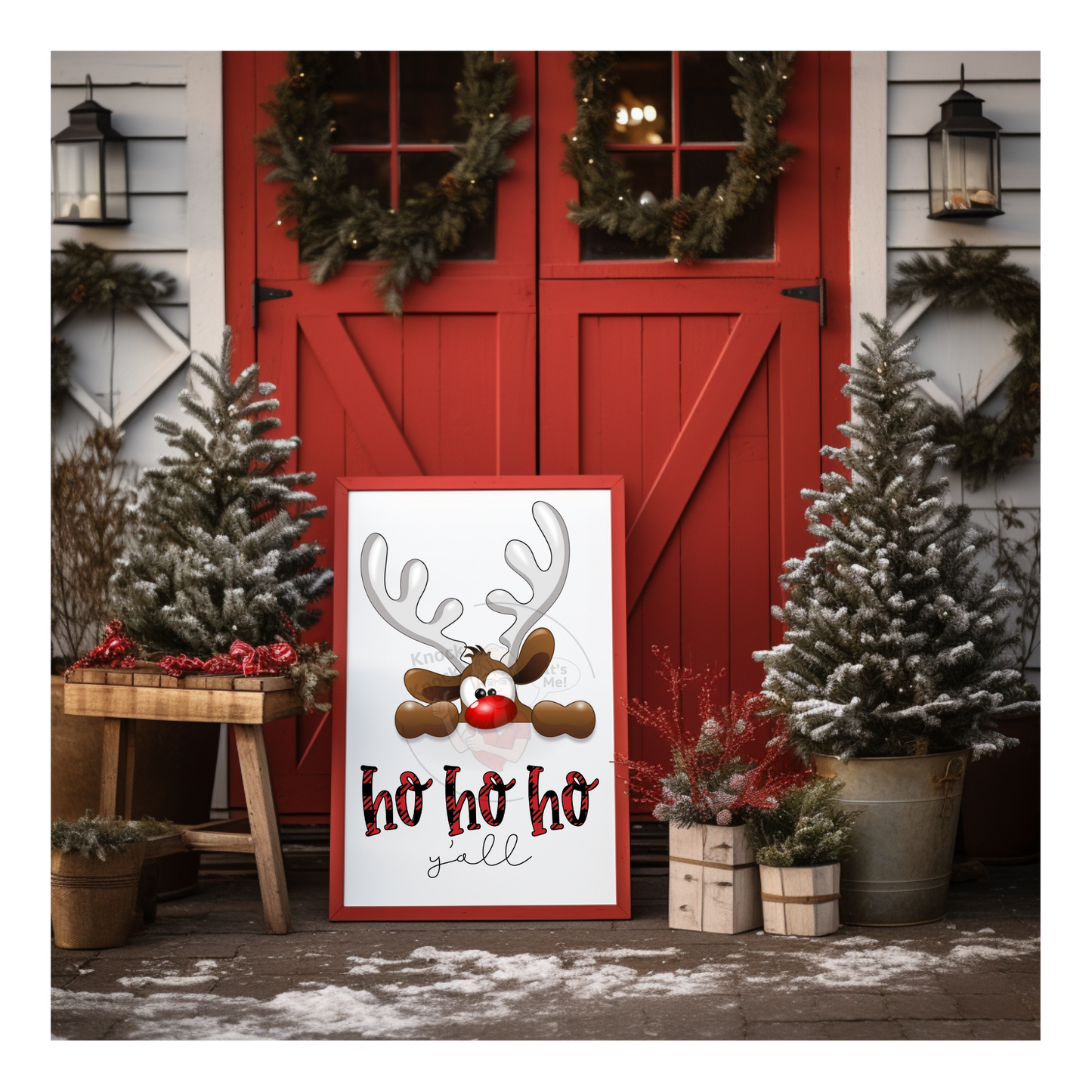 Prints- Seasonal- Christmas- 16 x 20 Vertical Print Board- Ho Ho Ho Ya'll with Reindeer-#2