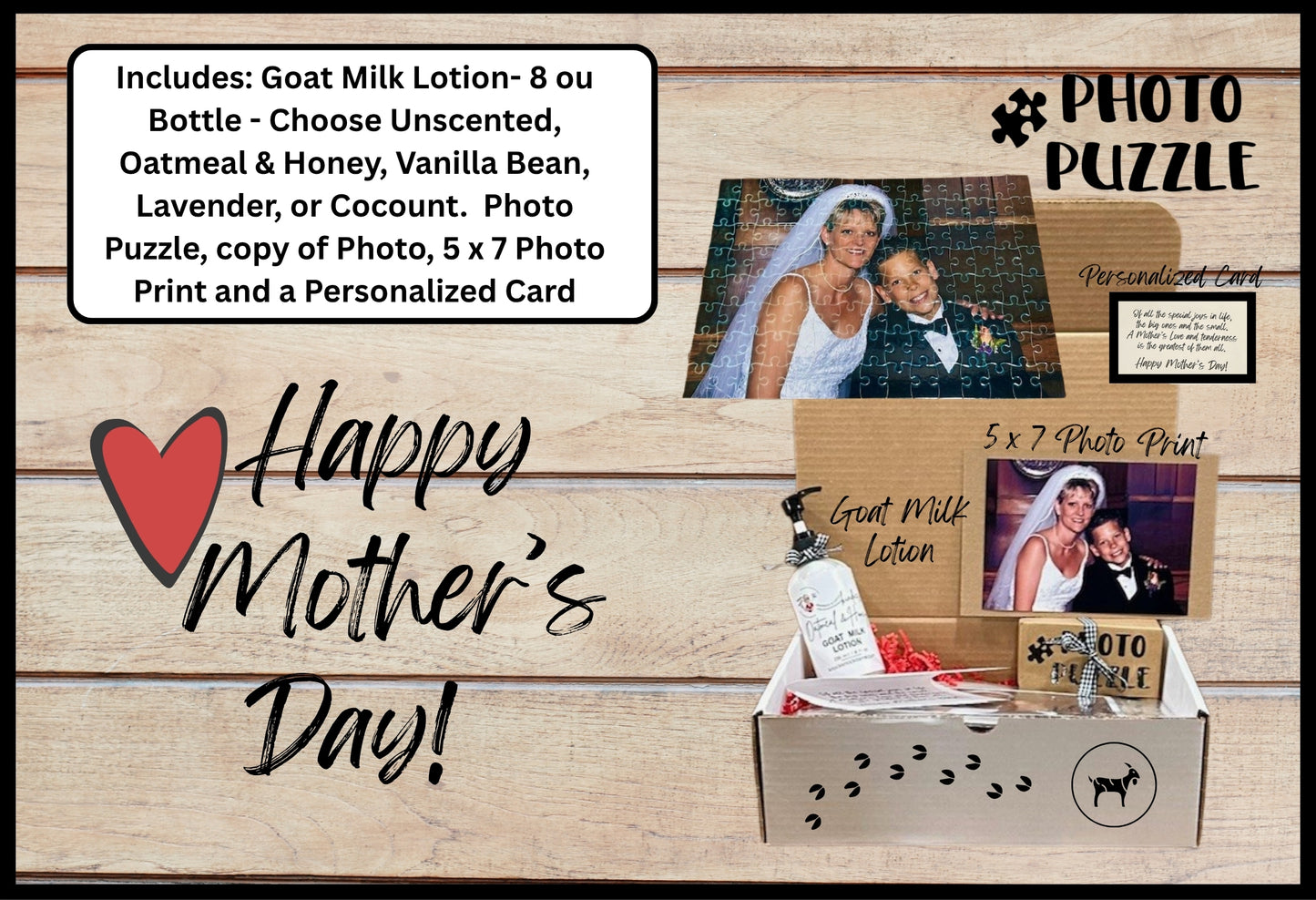 Mother's Day GIft Box- Goat Milk Lotion-Photo Puzzle-5 x 7 Photo Pring