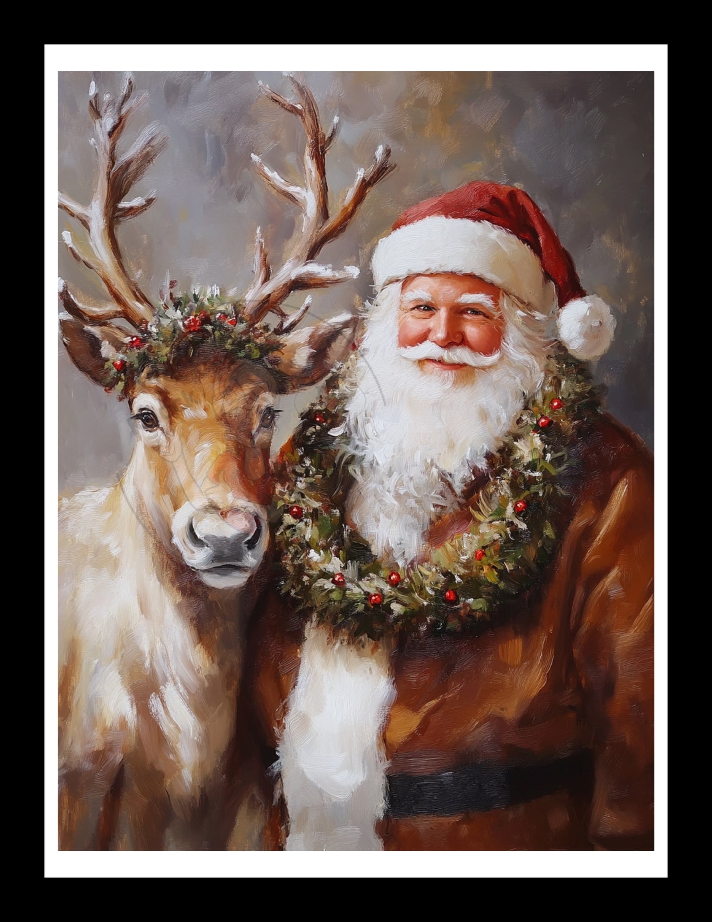 Prints- Seasonal- Christmas- 16 x 20 Vertical Print Board- Vintage Santa with Reindeer-#1