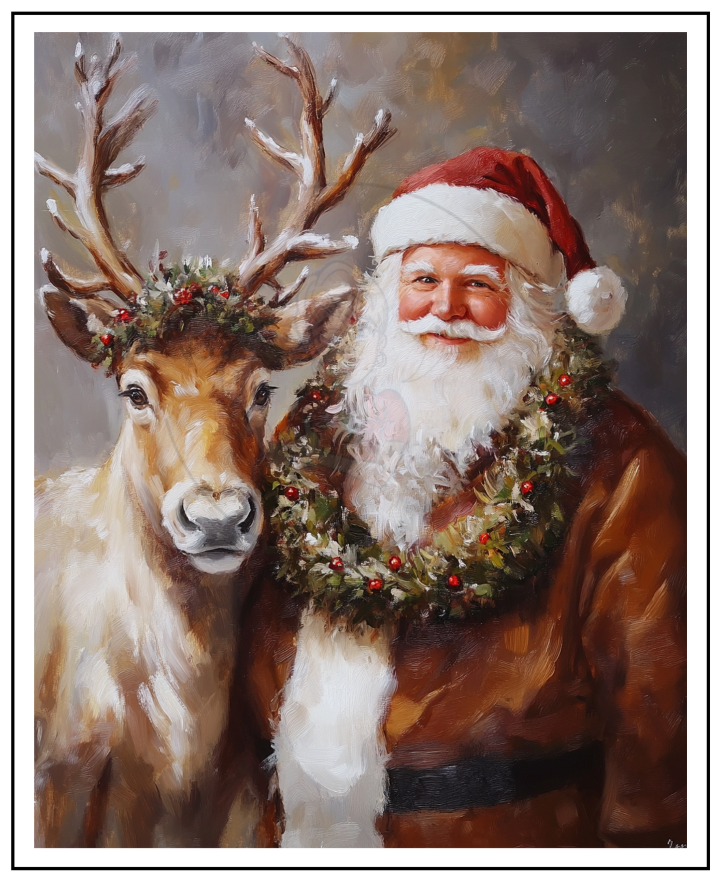 Prints- Seasonal- Christmas- 16 x 20 Vertical Print Board- Vintage Santa with Reindeer-#1