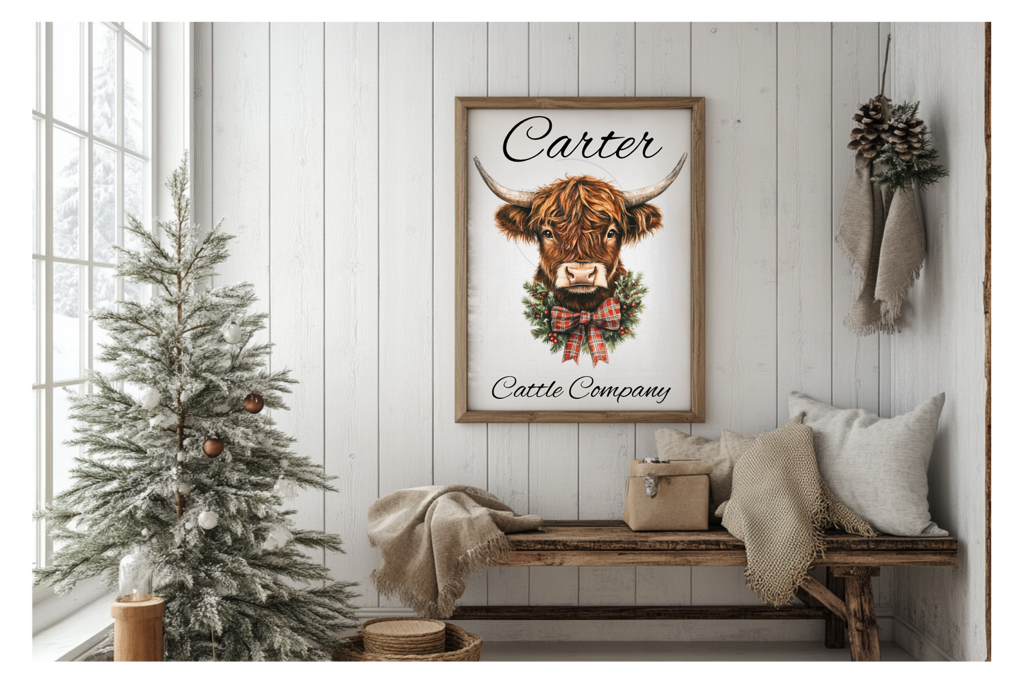 Prints- Seasonal- Christmas- 16 x 20 Vertical Print Board- Cow Wreath Cattle Comp-#10