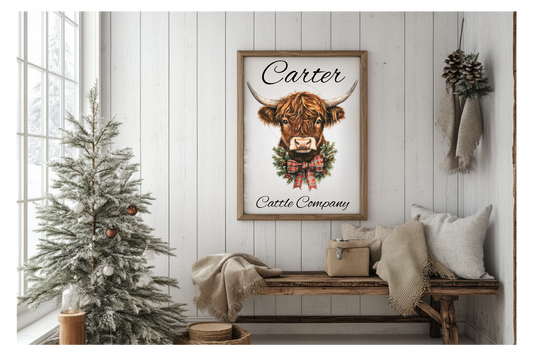Prints- Seasonal- Christmas- 16 x 20 Vertical Print Board- Cow Wreath Cattle Comp-#10