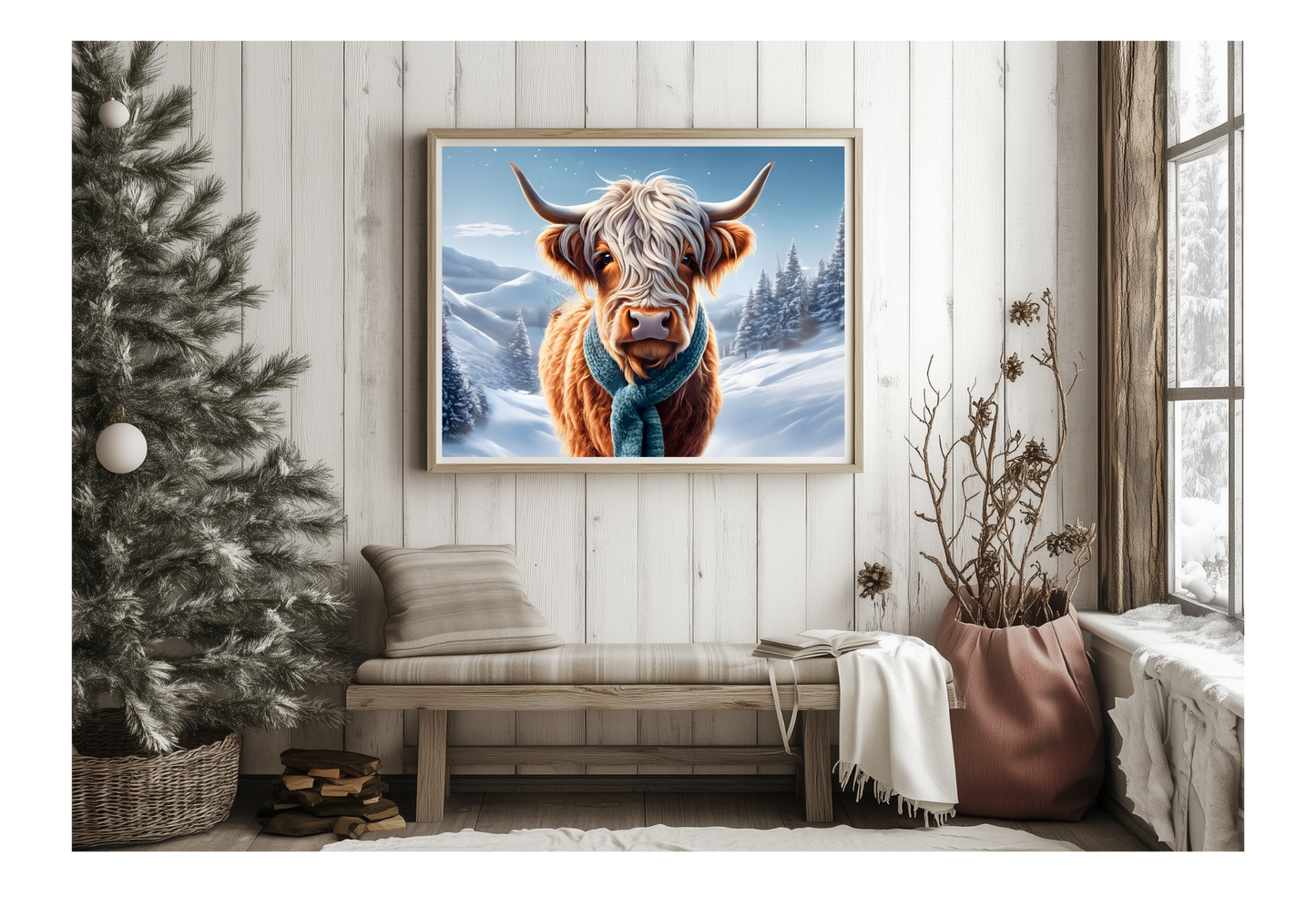 Prints-Seasonal- Christmas- 16 x 20 Horizontal Print Board- Winter Cow Blue-#11