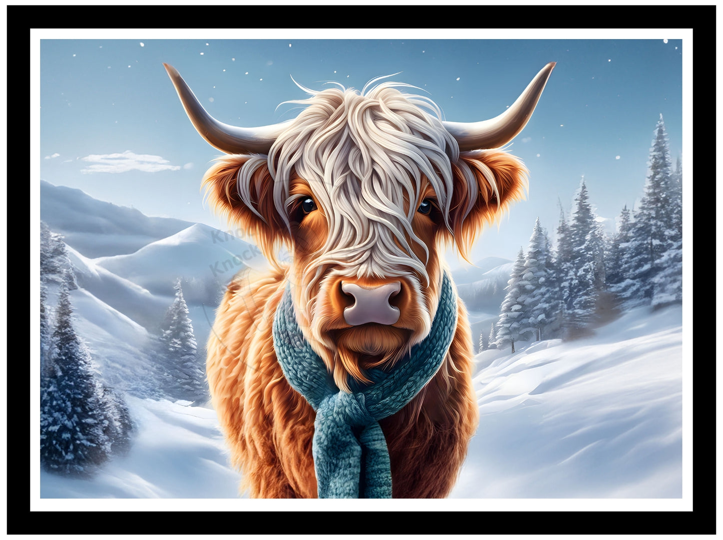 Prints-Seasonal- Christmas- 16 x 20 Horizontal Print Board- Winter Cow Blue-#11