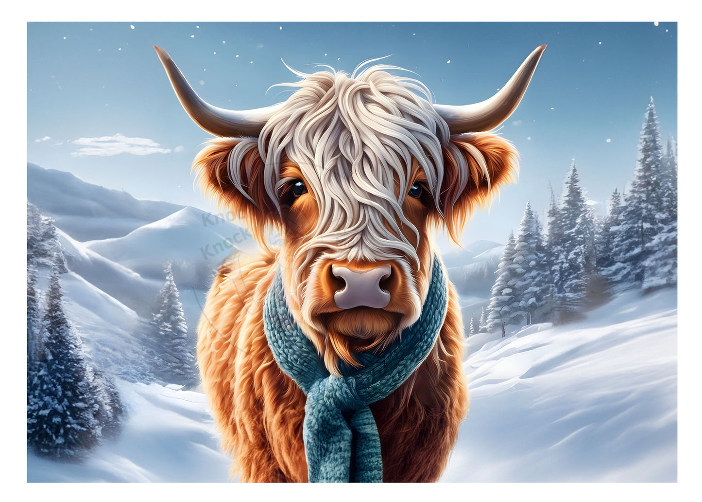 Prints-Seasonal- Christmas- 16 x 20 Horizontal Print Board- Winter Cow Blue-#11