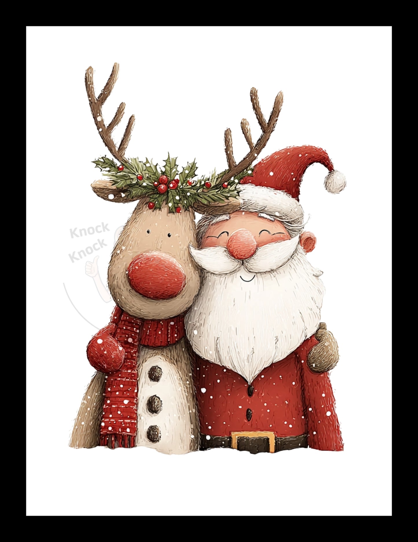Prints- Seasonal- Christmas- 16 x 20 Vertical Print Board- Santa Reindeer Hug-#12