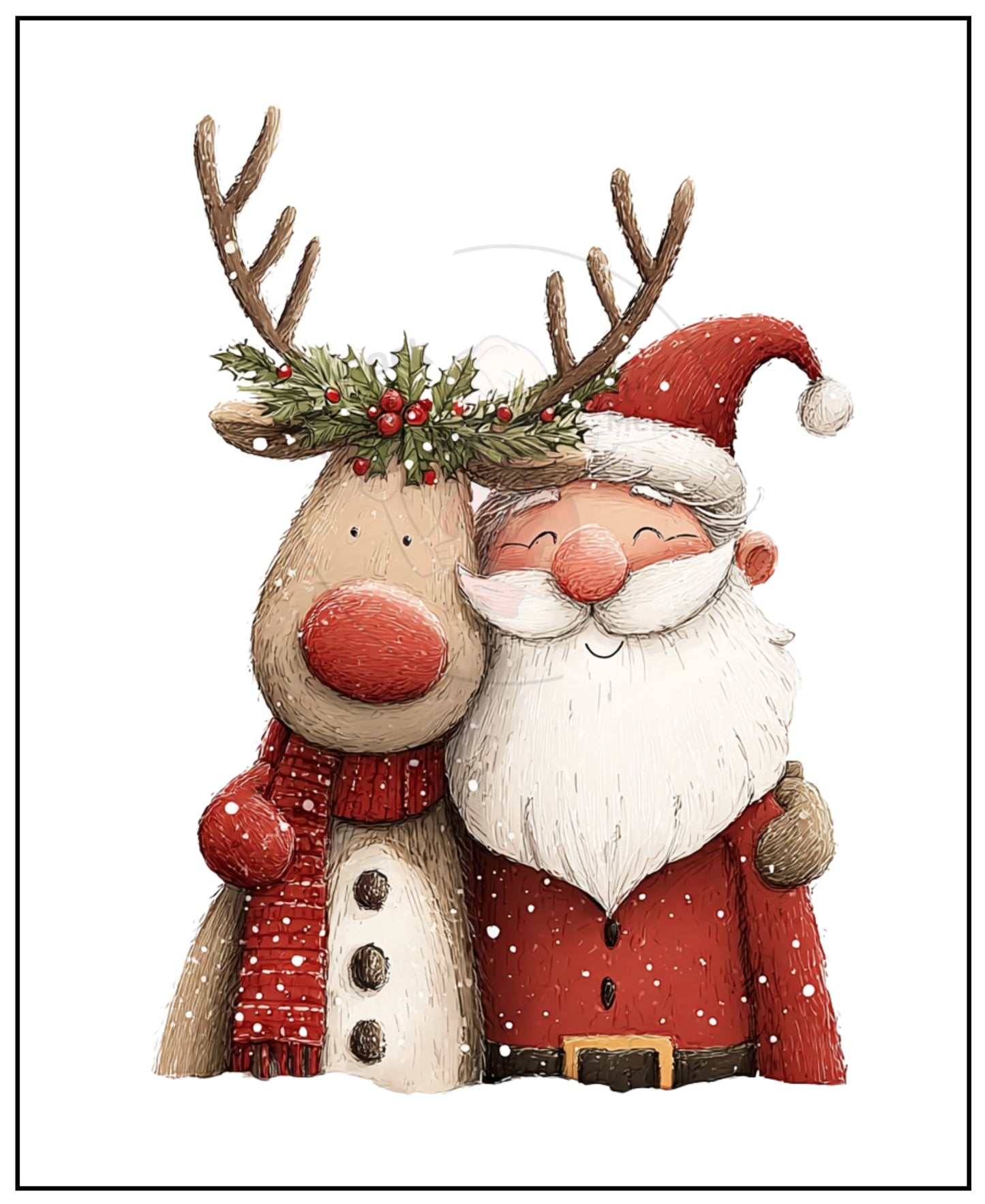 Prints- Seasonal- Christmas- 16 x 20 Vertical Print Board- Santa Reindeer Hug-#12