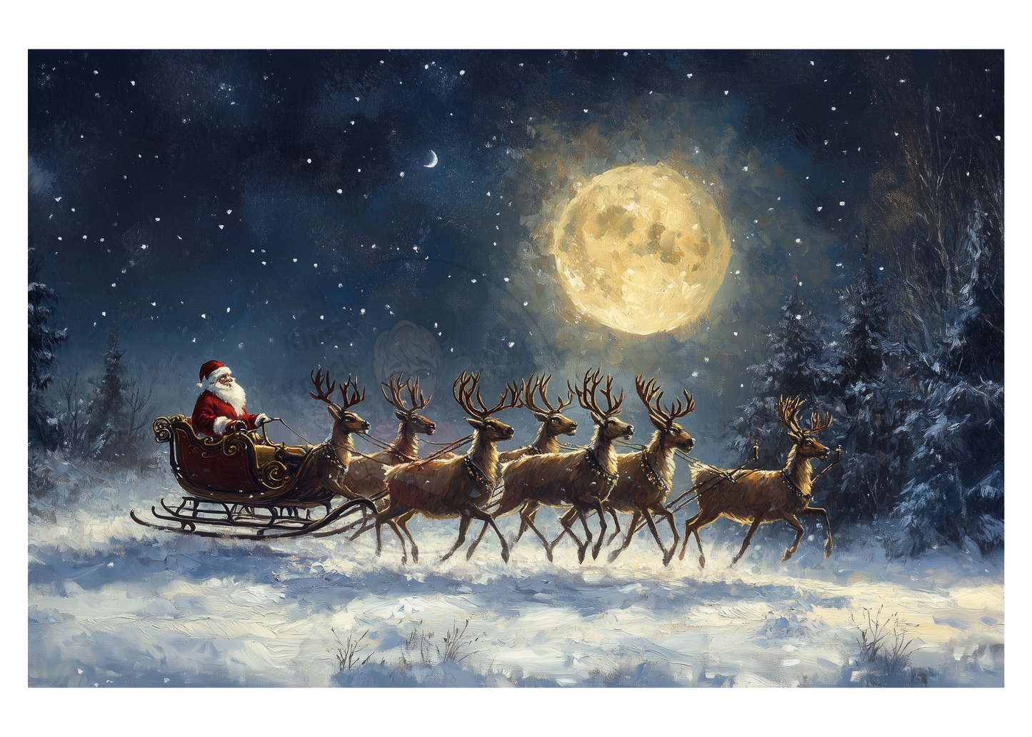 Prints- Seasonal- Christmas- 16 x 20 Horizontal Print Board- Santa-Reindeer-Moon & Stars-#3