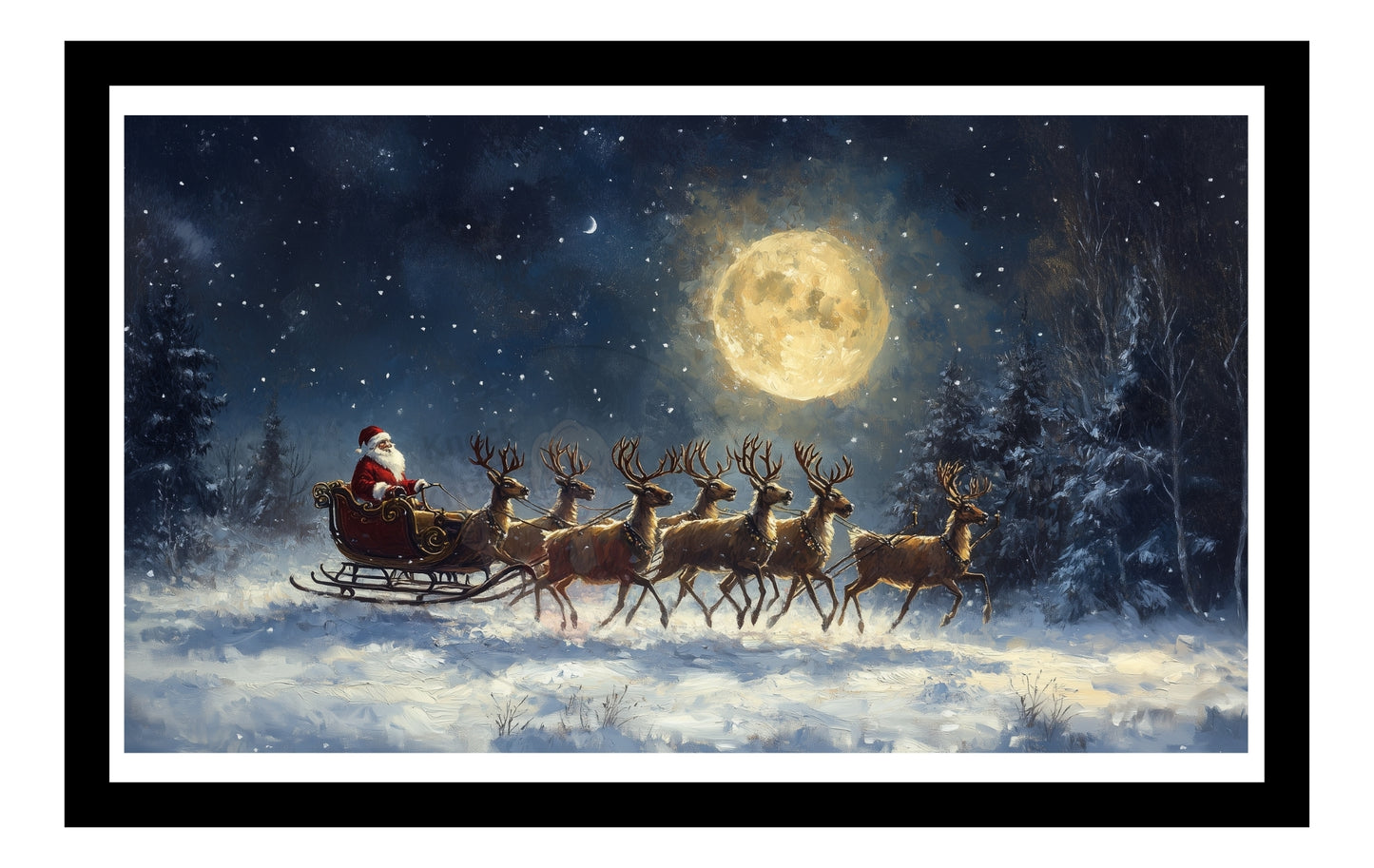 Prints- Seasonal- Christmas- 16 x 20 Horizontal Print Board- Santa-Reindeer-Moon & Stars-#3