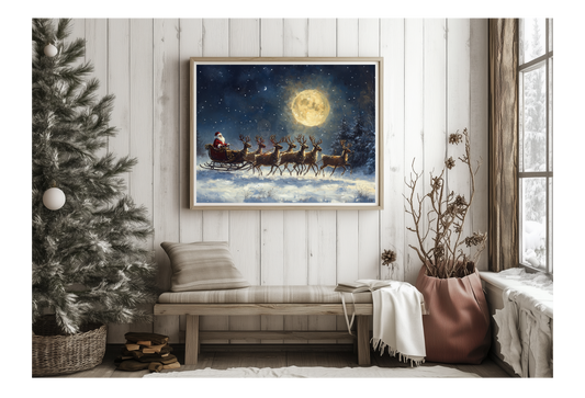 Prints- Seasonal- Christmas- 16 x 20 Horizontal Print Board- Santa-Reindeer-Moon & Stars-#3