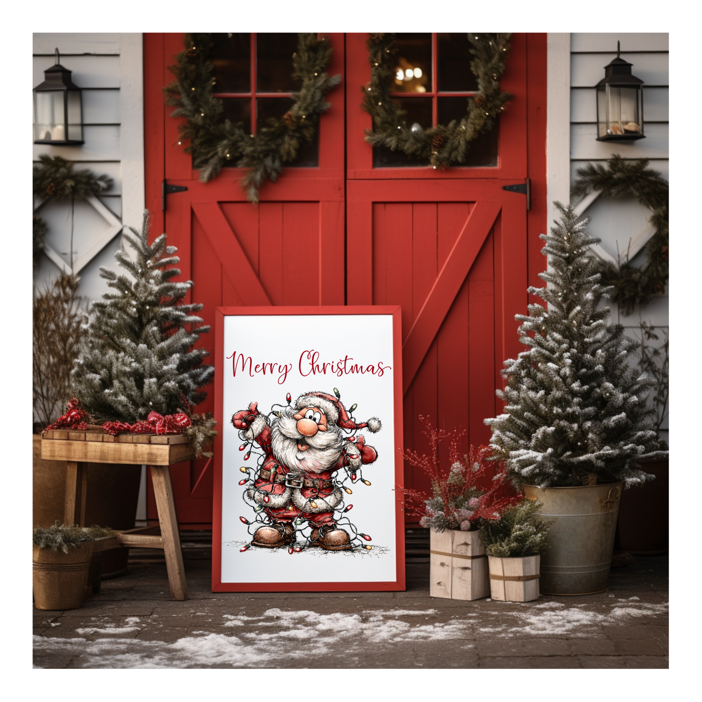 Prints- Seasonal- Christmas- 16 x 20 Vertical Print Board- Santa Lights and Merry Christmas-#5