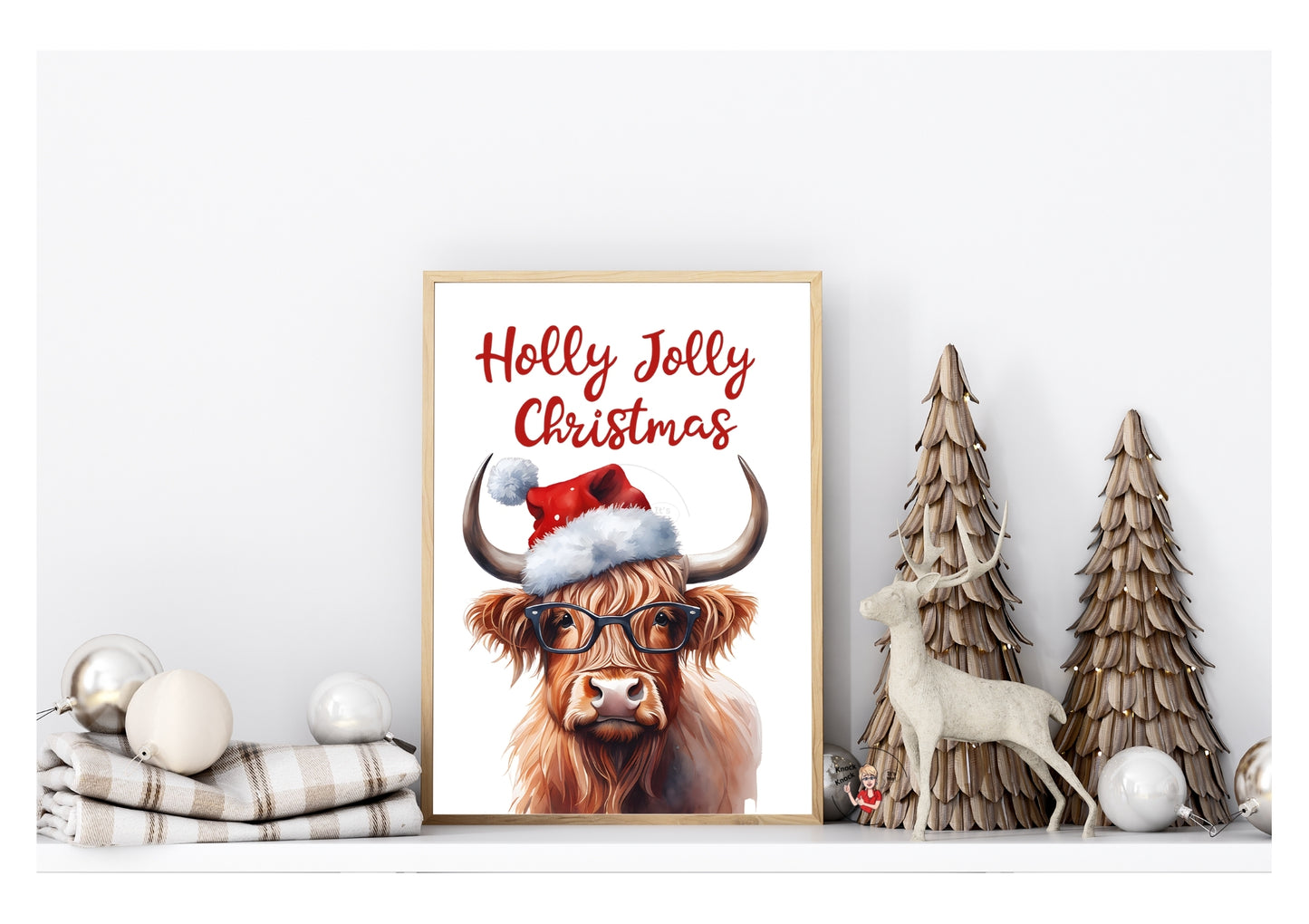 Prints- Seasonal- Christmas- 16 x 20 Vertical Print Board- Cow-Holly Jolly Christmas-#9