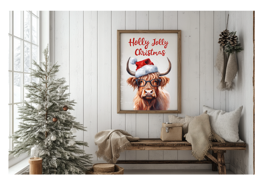 Prints- Seasonal- Christmas- 16 x 20 Vertical Print Board- Cow-Holly Jolly Christmas-#9