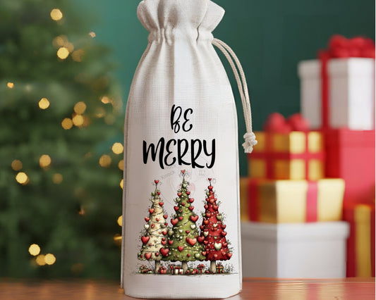 Wine Bags- Be Merry with Christmas Trees-116