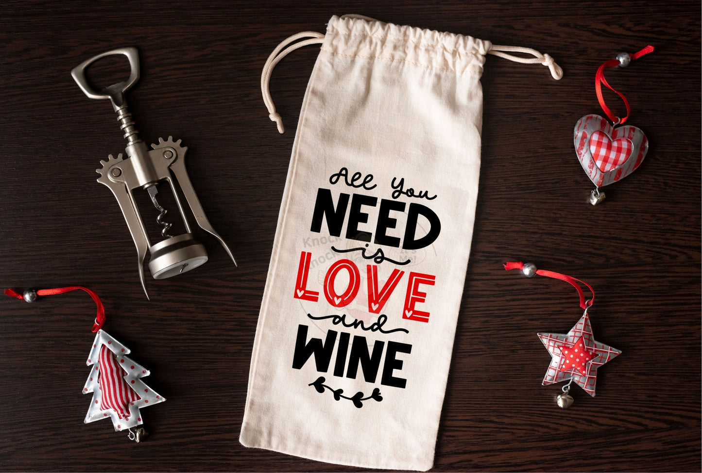 Wine Bags-  All you NEED is LOVE and WINE RED-113