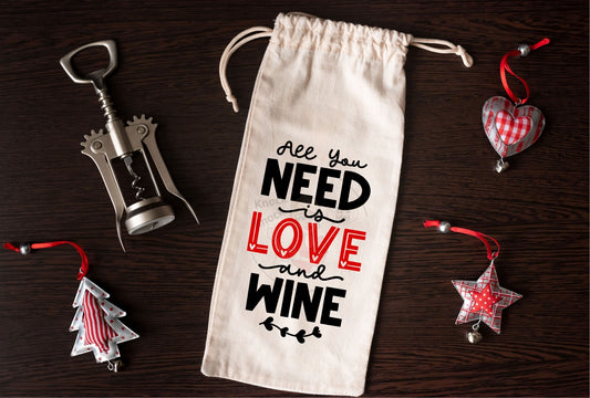 Wine Bags-  All you NEED is LOVE and WINE RED-113