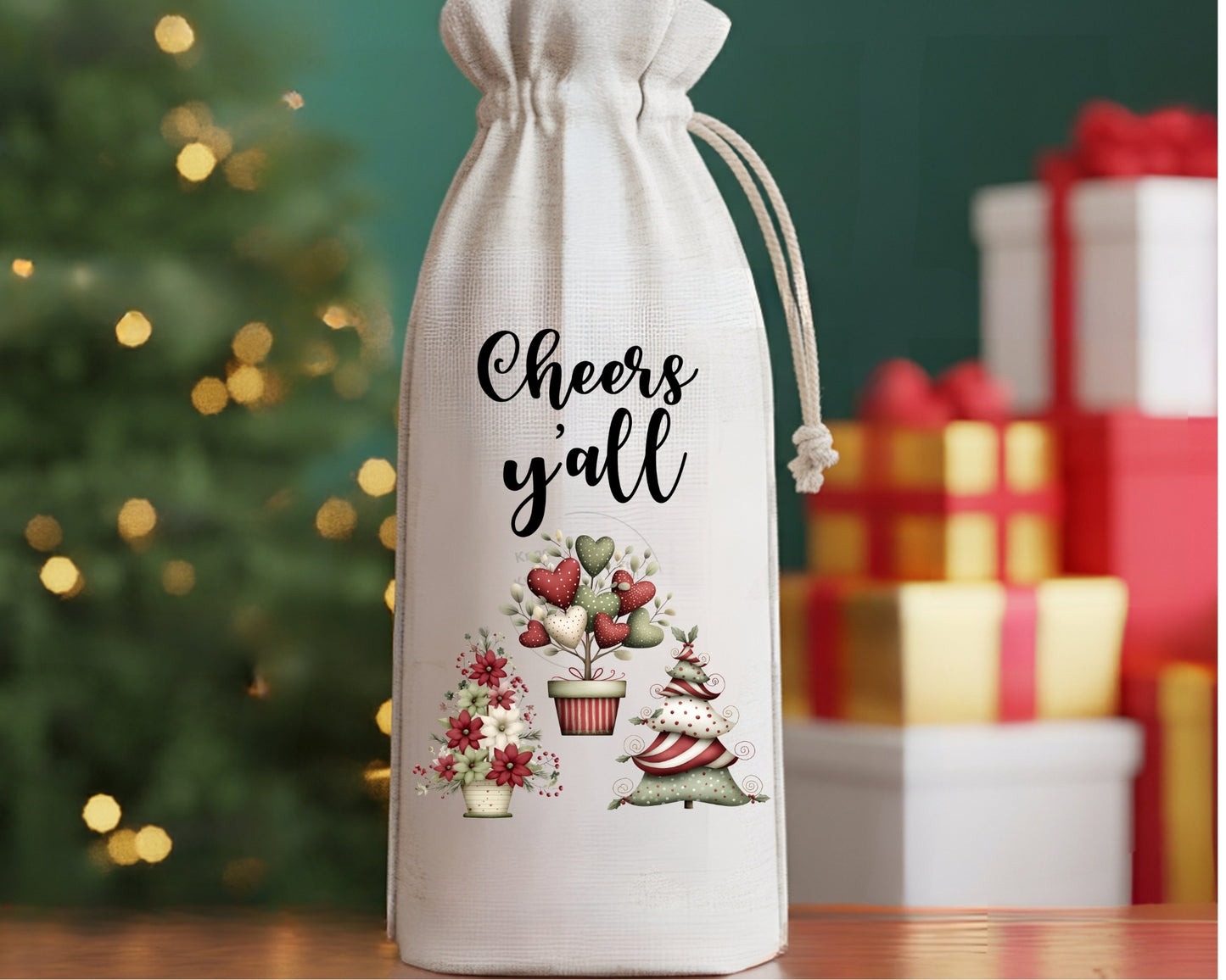 Wine Bags- Cheers Ya'll Christmas-124
