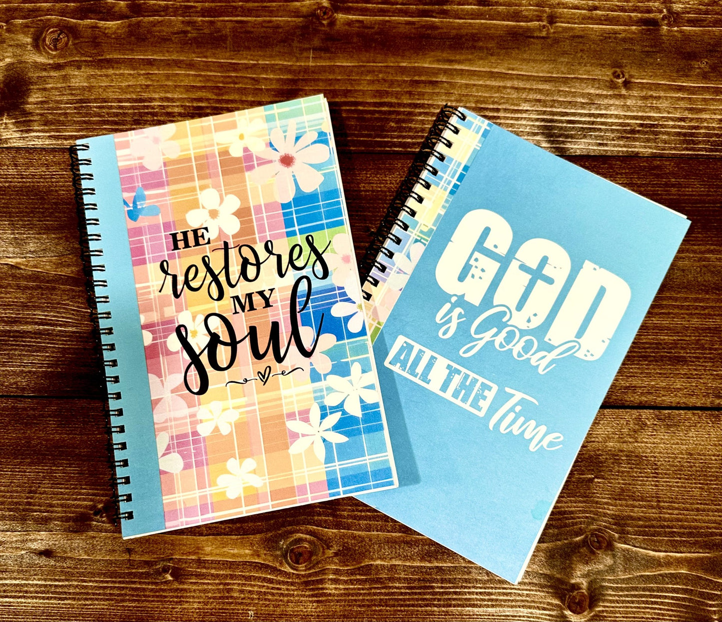 Notepad-He restores my soul & God is Good all the time-Two lined notepads included