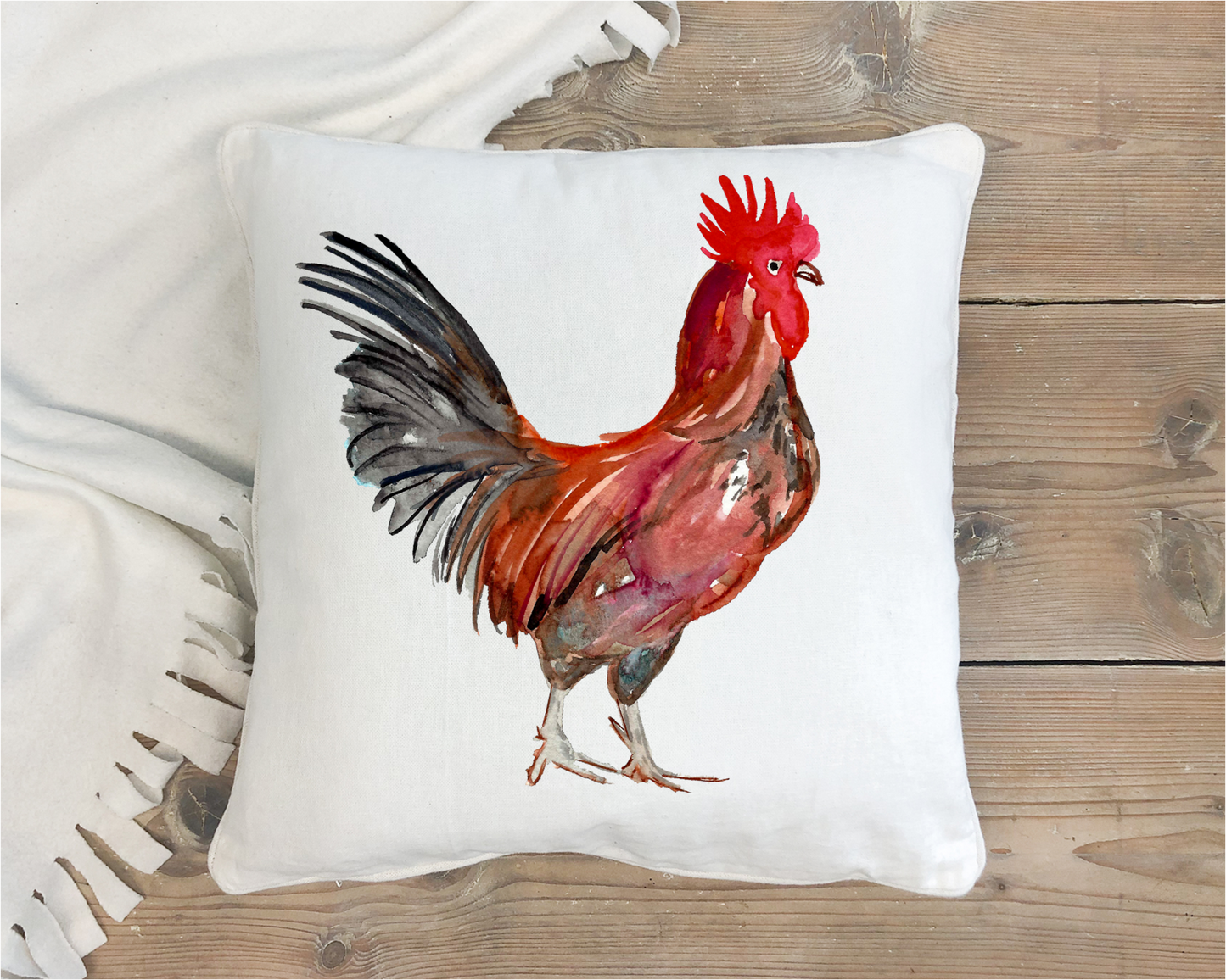 Pillow Cover-  Farmhouse-  Watercolor Rooster